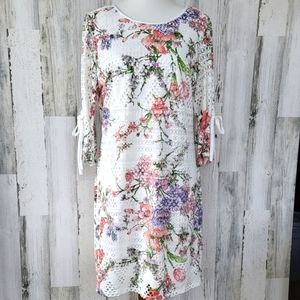 White Floral Bell Sleeve Dress